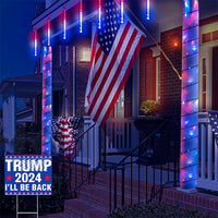 4th of July Decorations Outdoor, Red White Blue Meteor Shower Lights for Independence National Memorial Day, US Flag Lights for 2024 President Election Campaign American Presidential Election, 8 Tubes