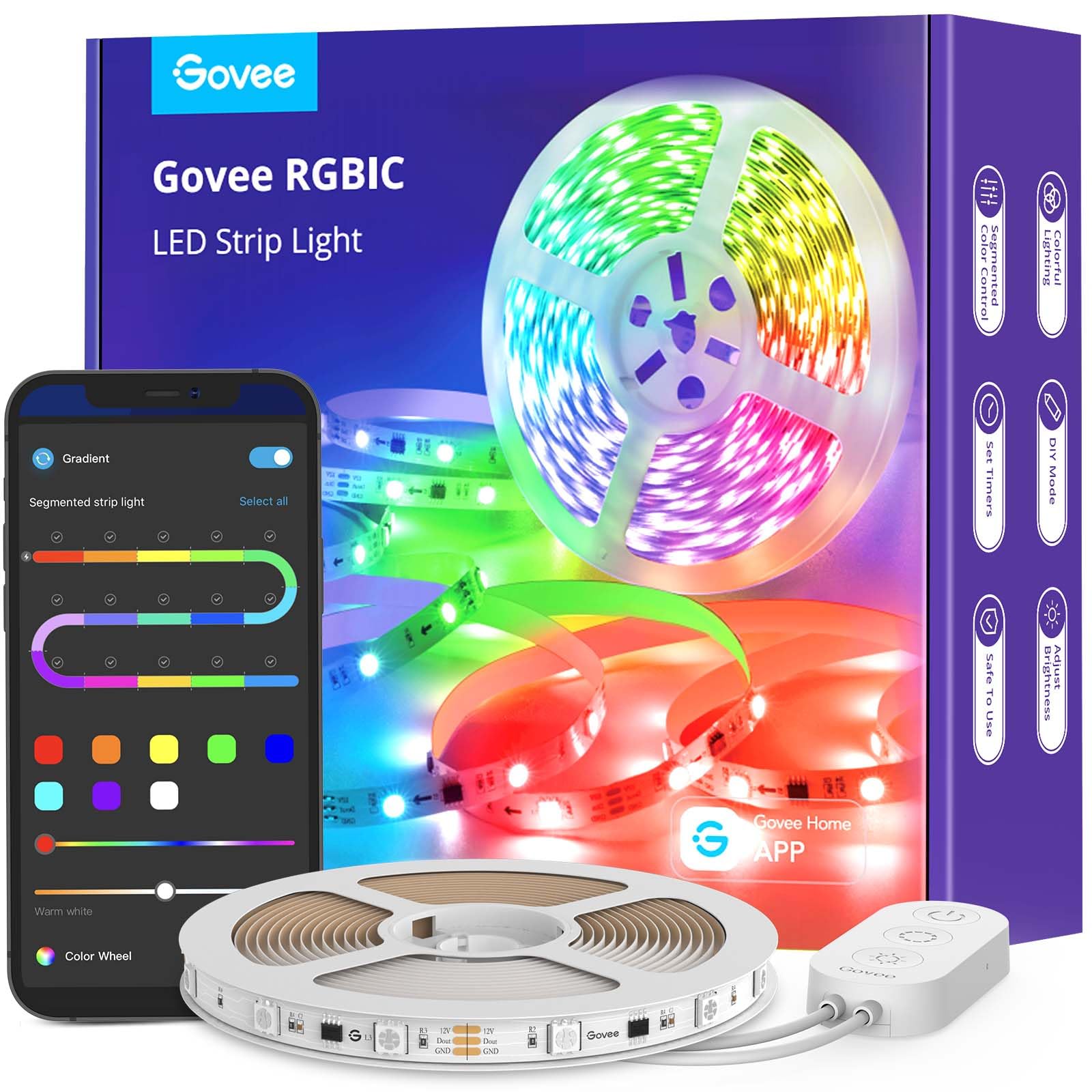 Govee LED Strip Lights RGBIC, 16.4ft Bluetooth Color Changing LED Lights with Segmented App Control, Smart LED Strip Color Picking, Music Sync LED Lights for Bedroom, Living Room, Party, Mother's Day