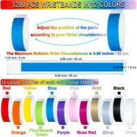 1200 Pcs Paper Wristbands for Events Plastic Neon Color Wrist Bands Concert Identification Wristbands Paper Bracelets Wristbands Party Hand Bands (Multicolor)