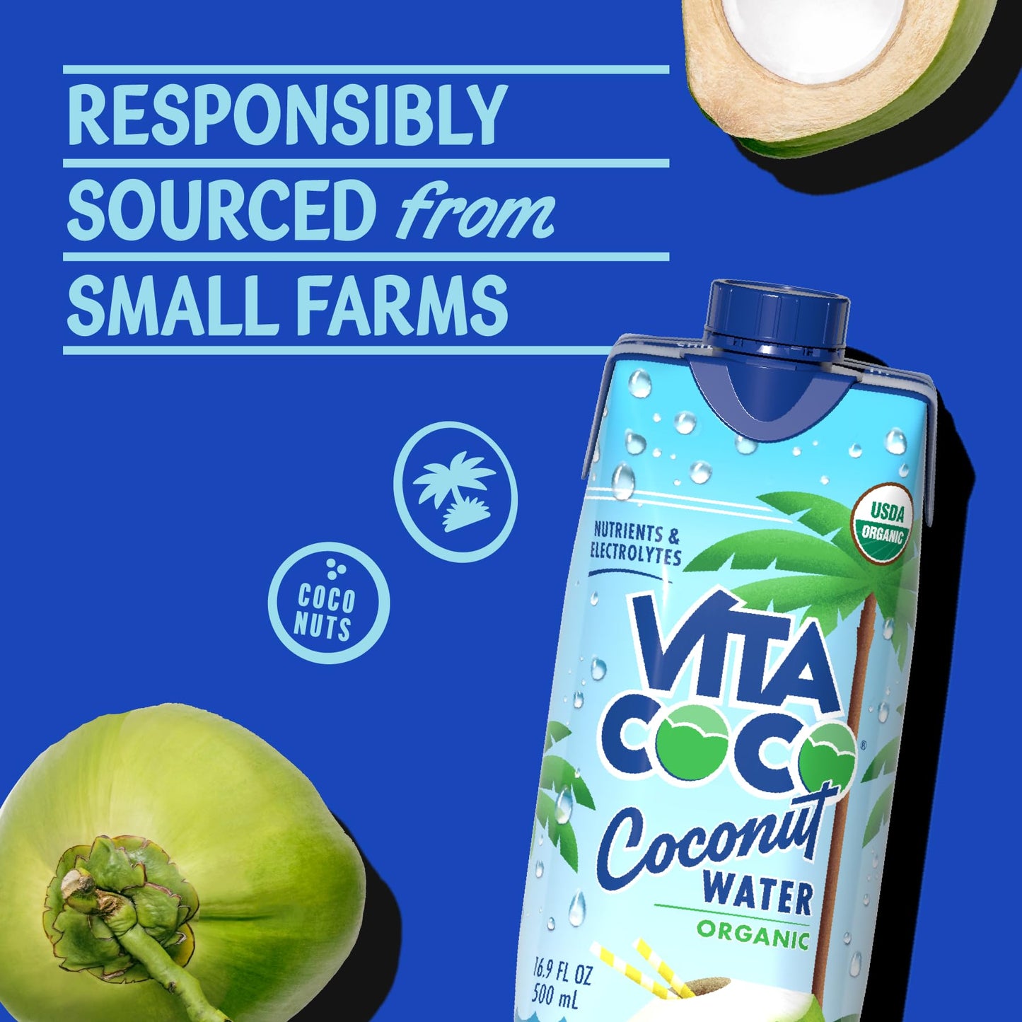 Vita Coco Coconut Water, Pure Organic | Refreshing Coconut Taste | Natural Electrolytes | Vital Nutrients | 16.9 Oz (Pack Of 12)