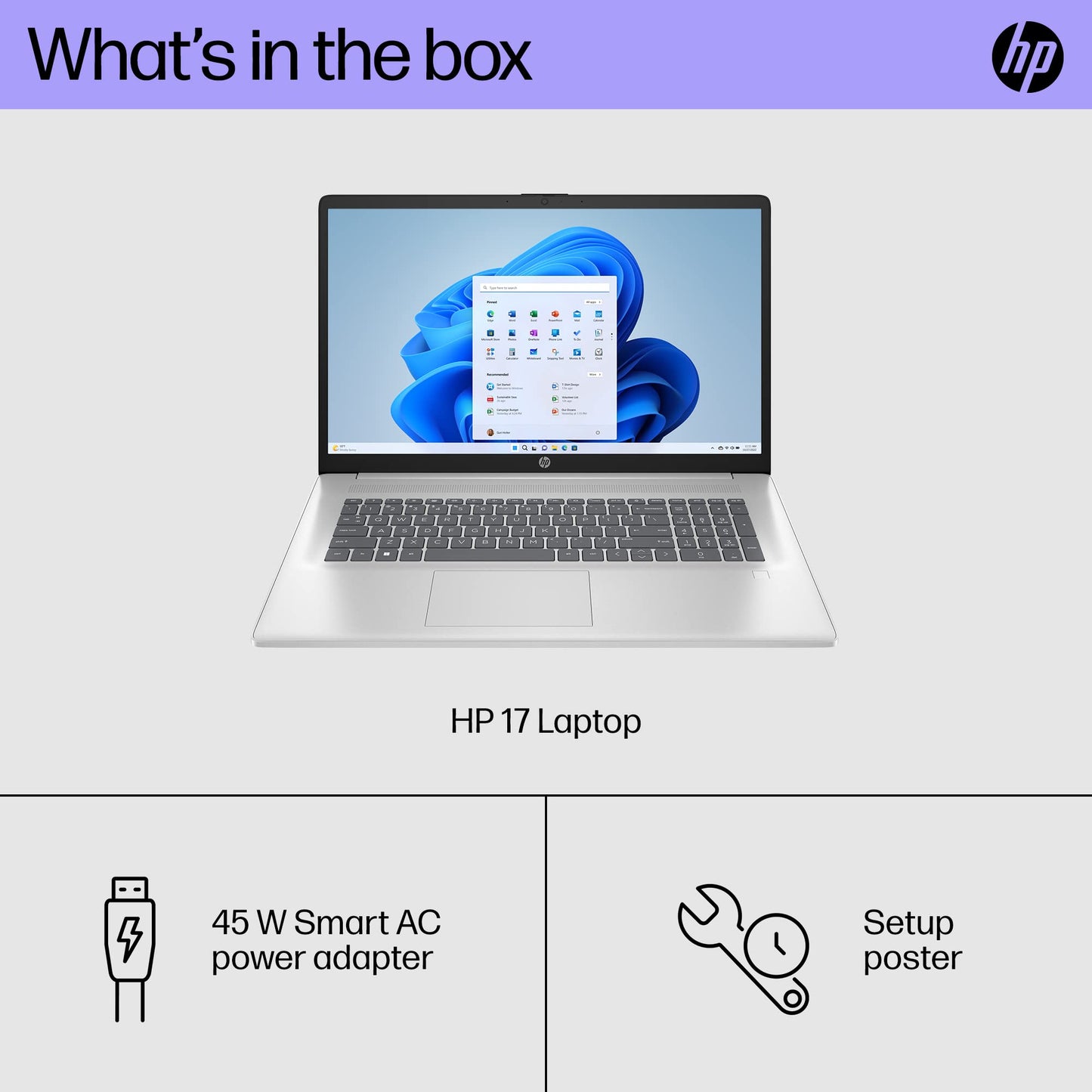 HP 17 inch Laptop, HD+ Display, 12th Generation Intel Core i5-1235U, 8 GB RAM, 512 GB SSD, Intel Iris Xe Graphics, Windows 11 Home, 17-cn2099nr (2023),Silver
