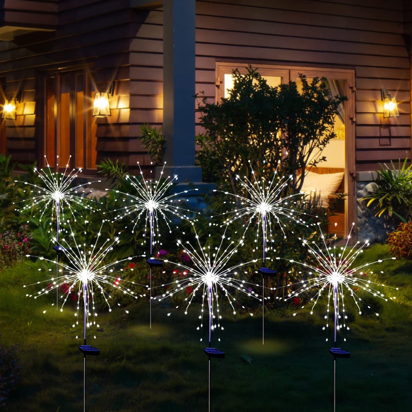 Solar Garden Firework Lights Outdoor Waterproof, 2 Pack Solar Powered Art Stake Twinkle Lighting for Outside Decor, 120 LED Sparklers String Lights for Yard Pathway Decorations(White)