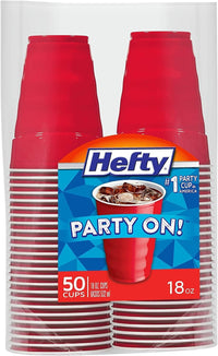 Hefty Easy Grip Disposable Plastic Cold Cups, Red, 18 Ounce, 50 Count (Pack of 2)