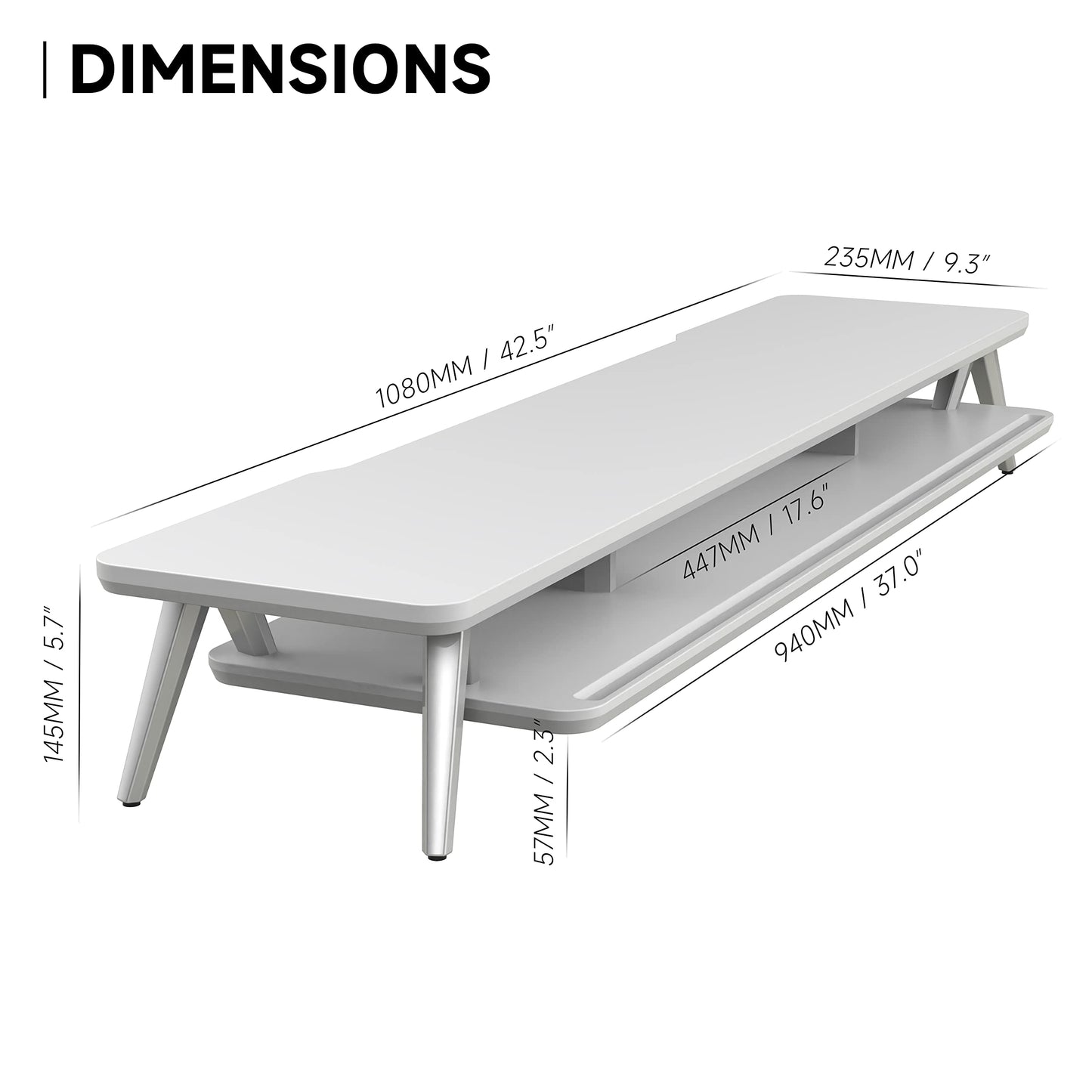 Fenge Dual Monitor Stand, Monitor Stands Riser for 2 monitors, 42.5 Inch Wood Desk Shelf with Storage Organizer and Cable Management for Office Desk Accessories