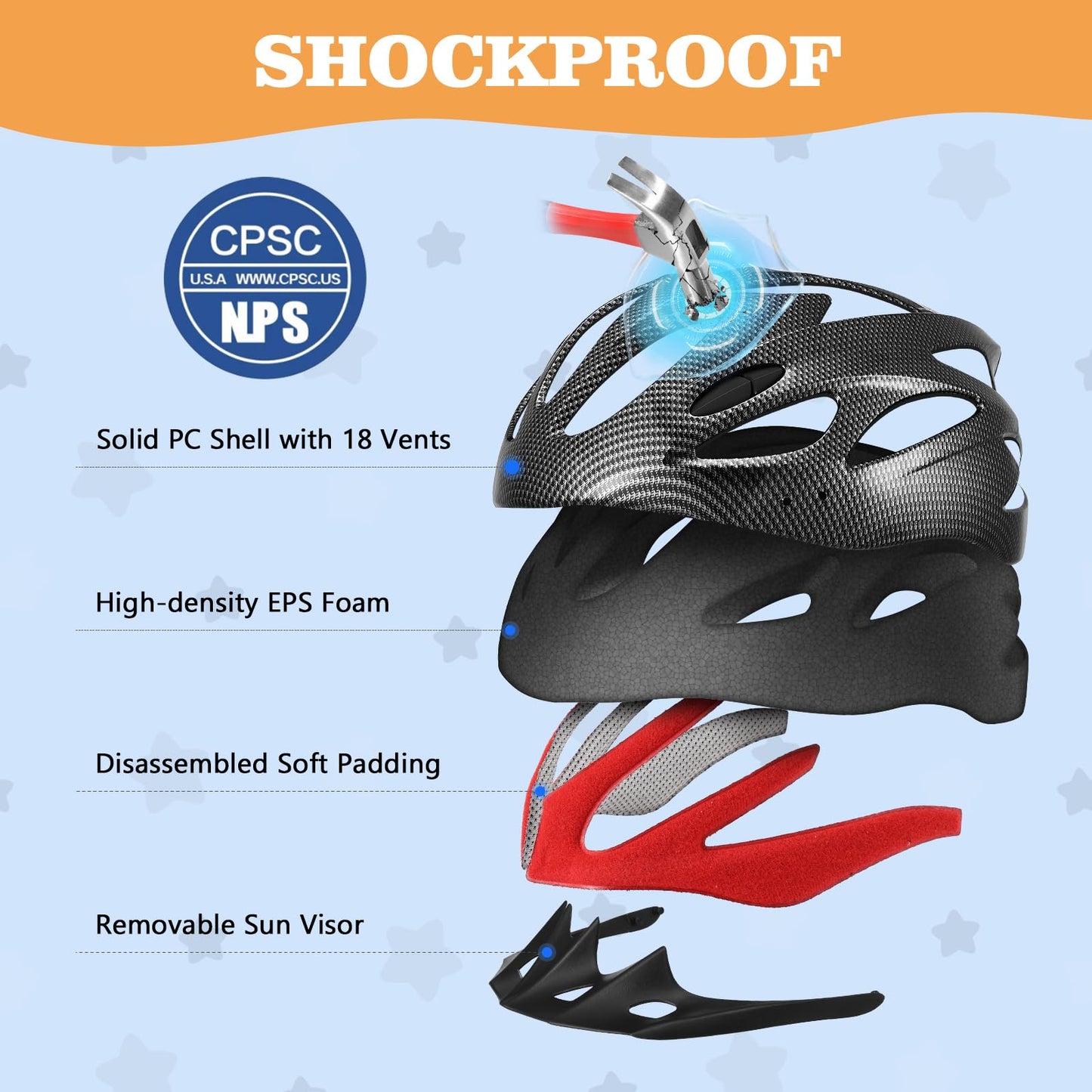 Zacro Kids Bike Helmet - Boys and Girls Youth Bike Helmets Fits Ages 5-8/8-14 Year Olds, Dial Fit Adjustment & Detachable Visor, Lightweight Bicycle Helmet for Mountain Cycling CPSC Safety Certified