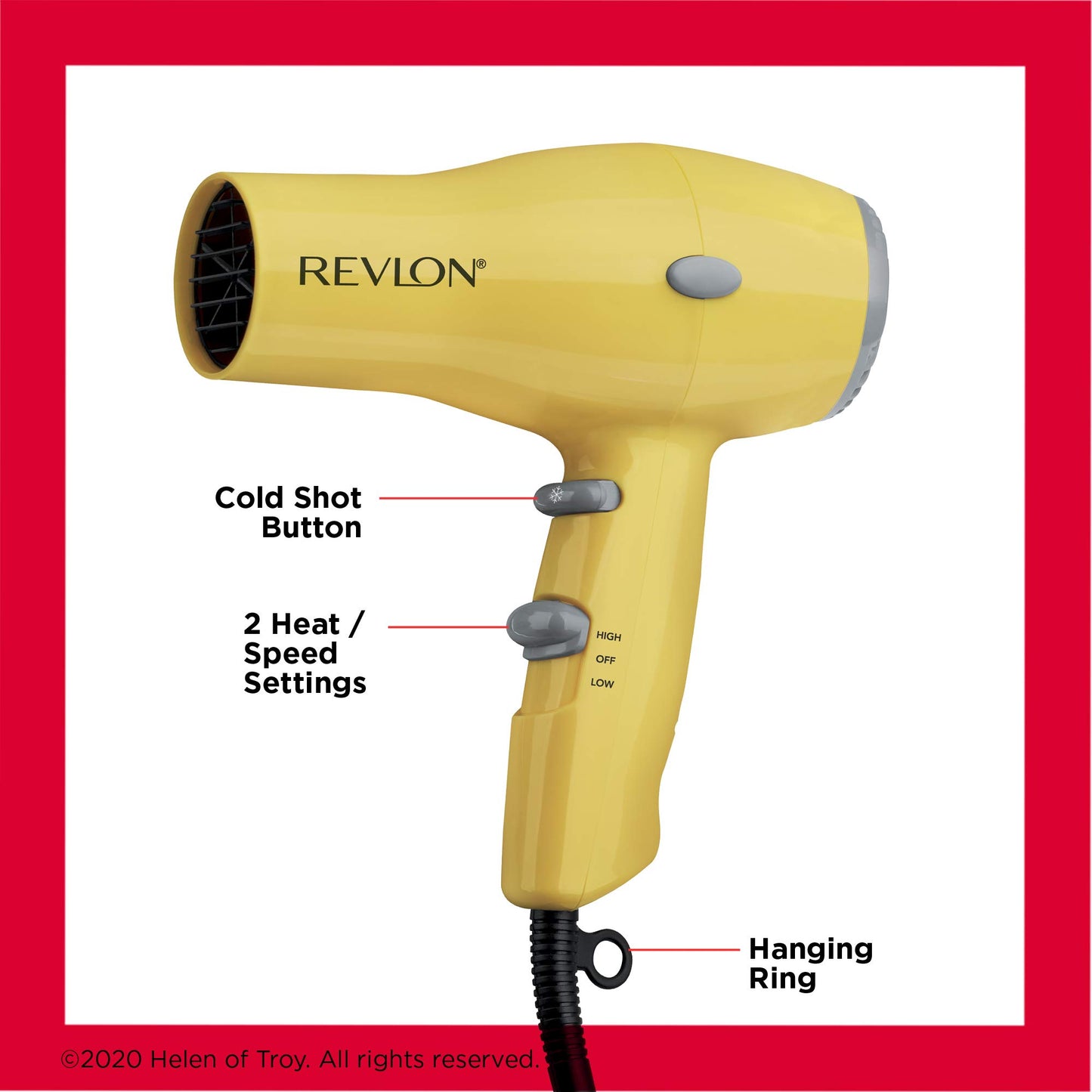REVLON Compact Hair Dryer | 1875W Lightweight Design, Perfect for Travel, (Yellow)