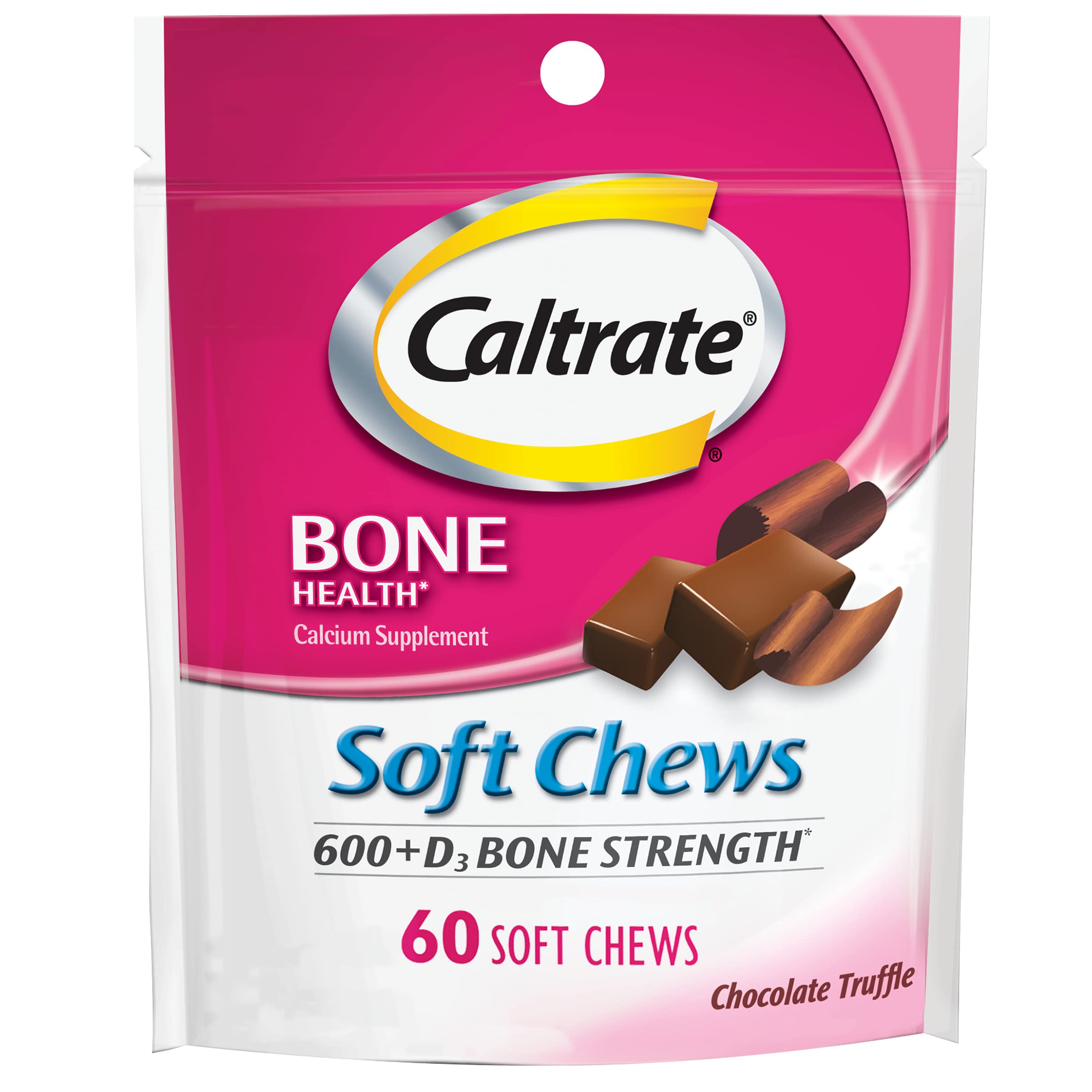 Caltrate Soft Chews 600 Plus D3 Calcium Vitamin D Supplement, Chocolate Truffle - 60 Count(Packaging May Vary)