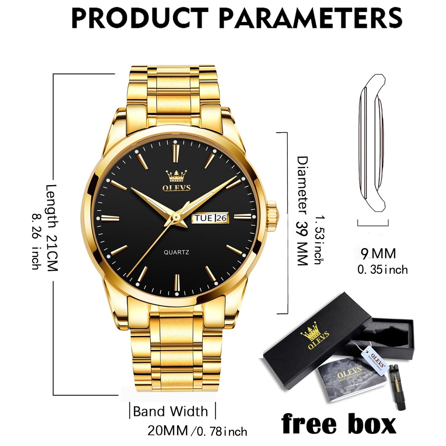 Black Gold Watch for Men,Day and Date Men Watch,Men Gold Tone Watch,Fashion Gold Men Watches,Male Watch,Business Waterproof Men Watch,Luxury Gold Men Watches,Luminous Man Watch,Dress Watch for Men