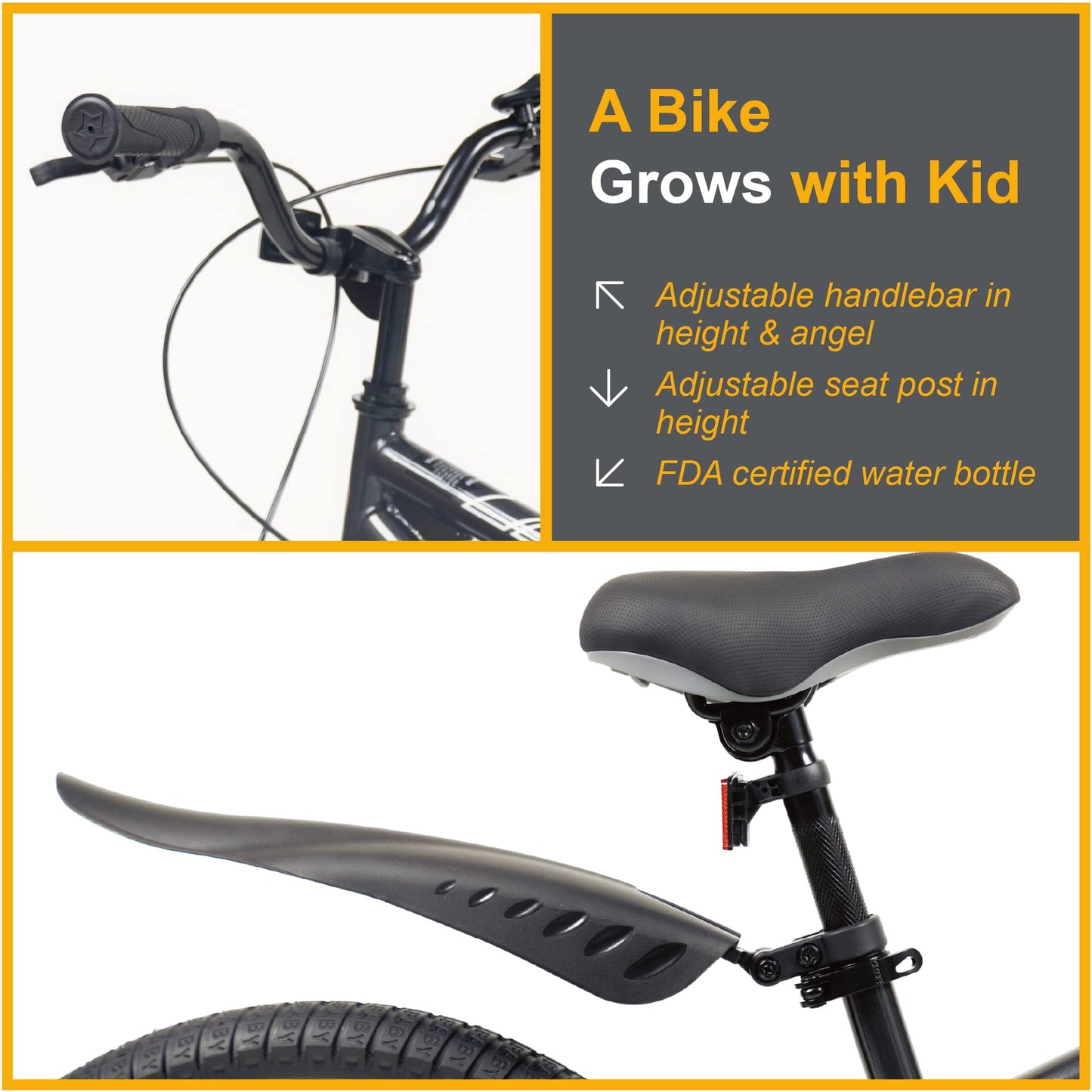 Royalbaby Freestyle Kids Bike 20 Inch Wheel Bicycle Teens BMX with Dual Hand Brakes Kickstand Boys Girls Ages 6-10 Years, Black