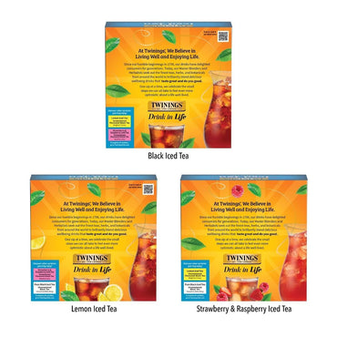 Twinings Iced Tea 3 Pack Variety Bundle (Black, Lemon Black, and Strawberry & Raspberry) 72 Count (Pack of 3), Makes 36 Pitchers or 432 Servings, Unsweetened, Caffeinated