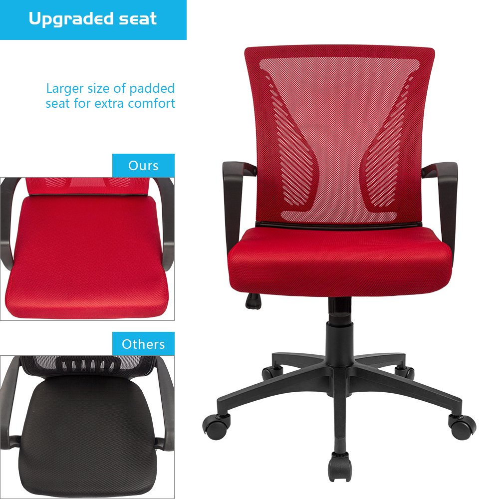 Furmax Office Chair Mid Back Swivel Lumbar Support Desk Chair, Computer Ergonomic Mesh Chair with Armrest (Red)