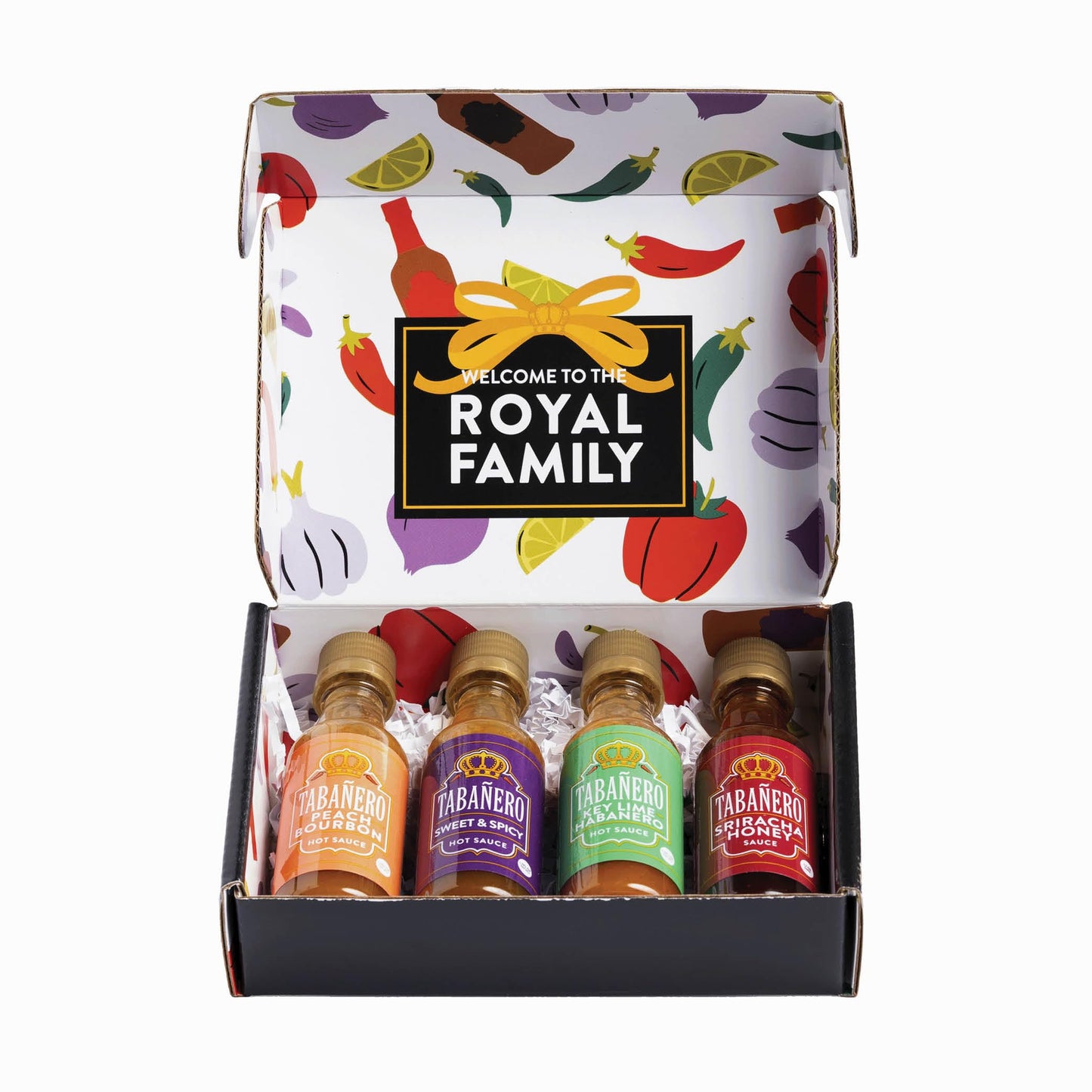 Hot Sauce Gift Sets Bundle by Tabañero, Original, Peach Bourbon, Sweet & Spicy, Sriracha Honey, Key Lime Habanero, All Natural, Gluten Free, Kosher, Made in the USA, 1.7oz and 8oz. Bottles