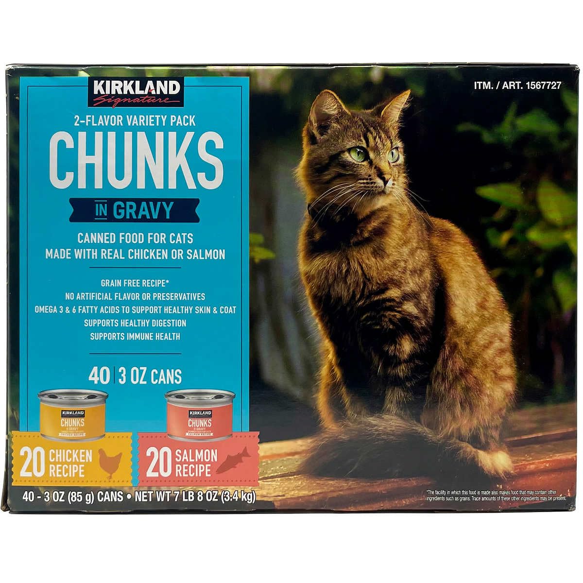 Kirkland Signature Canned Cat Food, Chunks in Gravy, Variety, 3 Ounce (40 Count)