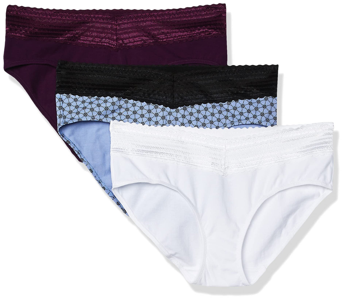 Warner's Women's Blissful Benefits No Muffin 3 Pack Hipster Panties, Plumberry/White/Holiday Print