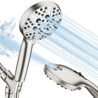 FASDUNT High Pressure Shower Head with Handheld, 8-mode Shower Heads with 80" Extra Long Stainless Steel Hose & Adjustable Bracket, Built-in Power Wash to Clean Tub, Tile & Pets - Brushed Nickel