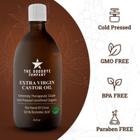 Castor Oil USDA Certified Organic Glass Bottle Pure Cold-Pressed - (500 mL) 100% Natural Virgin Castor Oil Unrefined Moisturizing for Skin Hair Growth for Eyelashes, Hexane & BPA Free (16.90 Ounces)