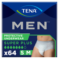 TENA Men Super Plus Protective Underwear, Incontinence, Disposable, Heavy Absorbency, Small/Medium, 16 Count