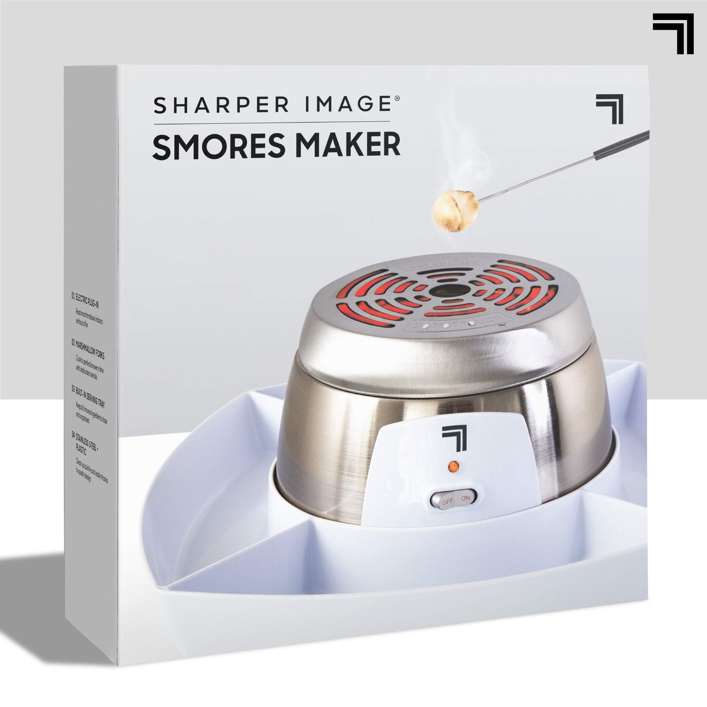 SHARPER IMAGE Electric Tabletop S'mores Maker for Indoors, 6-Piece Set, Includes 4 Skewers & 4 Serving Compartments, Easy Cleaning & Storage, Tabletop Marshmallow Roaster, Family Fun For Kids Adults