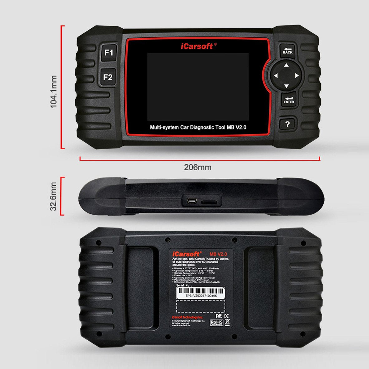 Professional Multi-System Auto Diagnostic Tool iCarsoft MB V2.0 Compatible for Mercedes-Benz/Sprinter/Smart, ABS SRS Oil BLD INJ