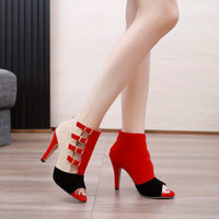 [Colorblock Heeled Stiletto Sandals] Women's Colorblock Stiletto Heeled Sandals, Sexy Buckle Straps Peep Toe High Heels, Fashion Dress Pumps