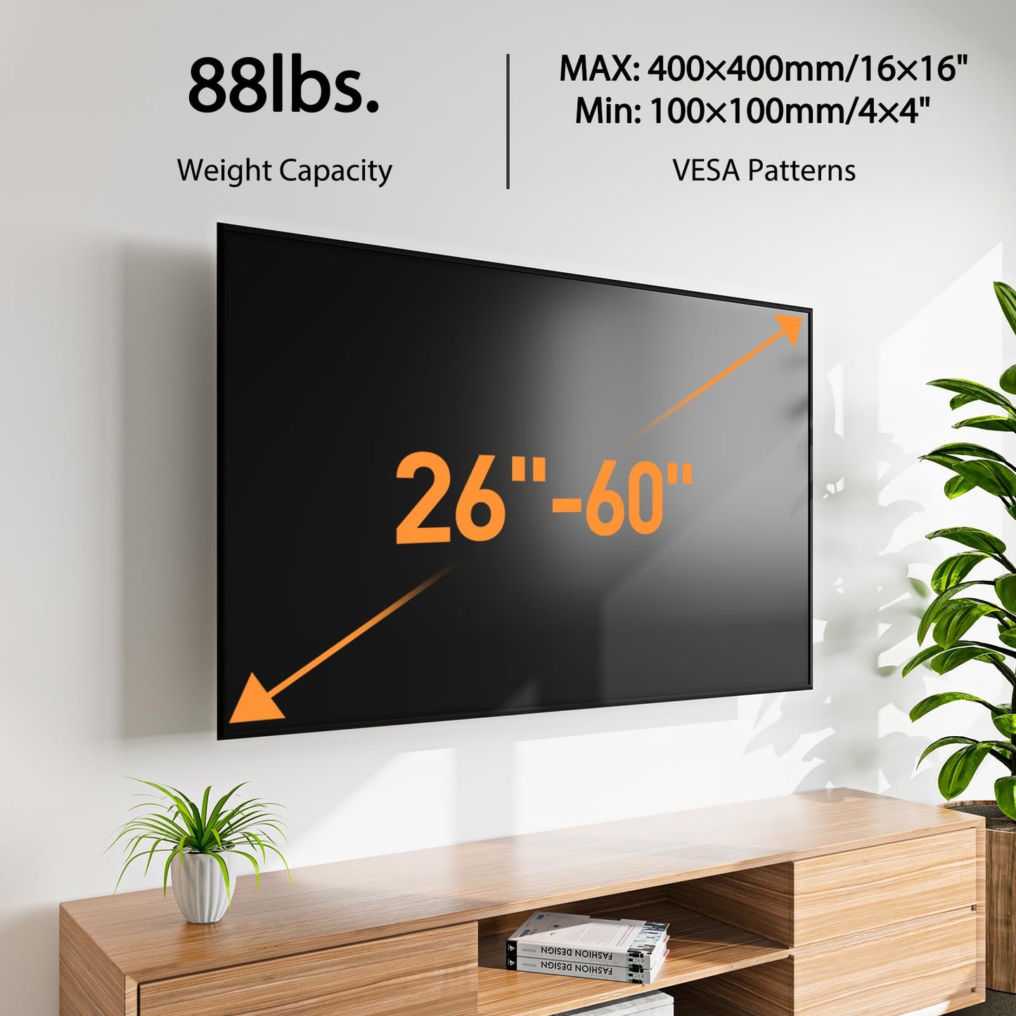 ELIVED UL Listed TV Wall Mount for Most 26-60 Inch TVs, Swivel and Tilt Full Motion TV Mount with Single Stud Perfect Center Design, Wall Mount TV Bracket Max VESA 400x400mm, Holds up to 88 lbs.