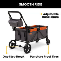 Jeep Sport All-Terrain Stroller Wagon by Delta Children - Includes Canopy, Parent Organizer, Adjustable Handlebar, Snack Tray & Cup Holders, Grey/Bonfire