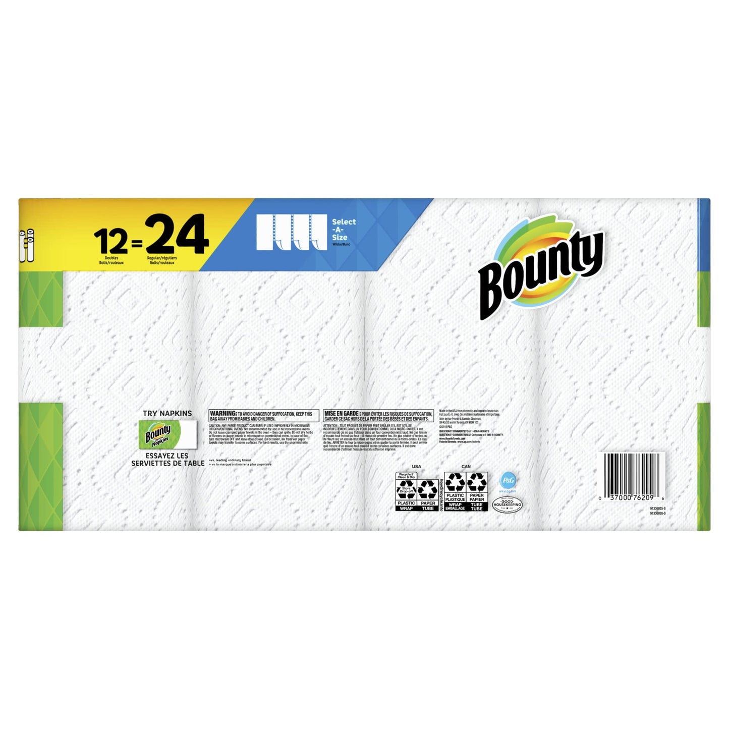 Bounty® Select-A-Size® Double 2-Ply Paper Towels, 98 Sheets Per Roll, Pack Of 12 Rolls