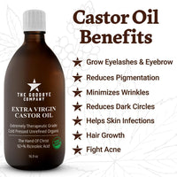 Castor Oil USDA Certified Organic Glass Bottle Pure Cold-Pressed - (500 mL) 100% Natural Virgin Castor Oil Unrefined Moisturizing for Skin Hair Growth for Eyelashes, Hexane & BPA Free (16.90 Ounces)