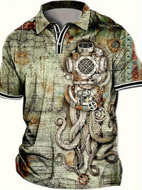 Men's Casual Shirt with Unique Octopus Print - Breathable Polyester, Perfect for Golf & Outdoor Activities