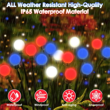 8-Pack Solar Garden Lights,48 LED Firefly Solar Lights for Outside, 4th of July Decorations Waterproof Swaying Solar Powered Yard Lights for Independence Day Path Garden Yard Decor(Red White and Blue)