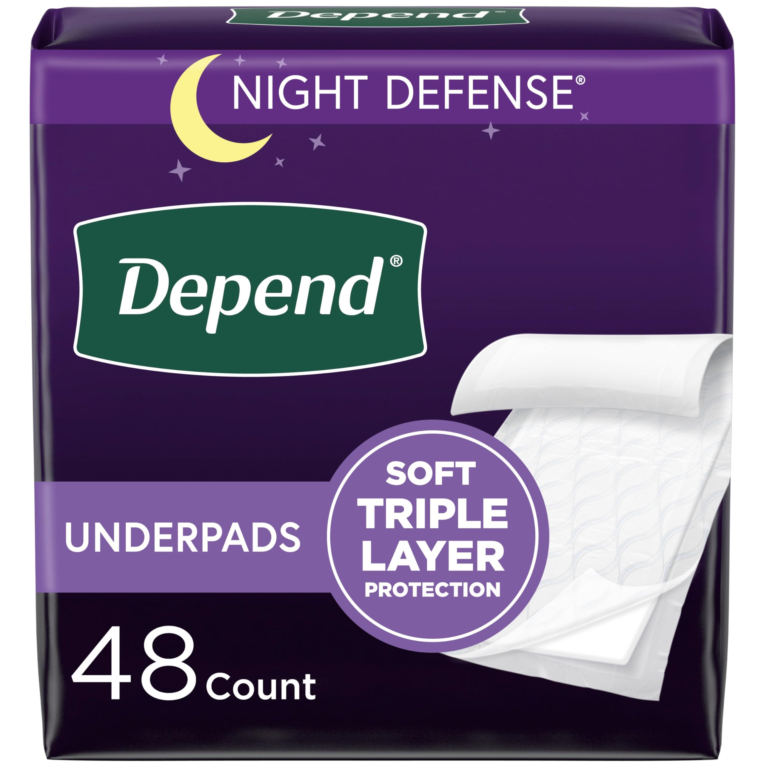 Depend Underpads - Disposable Incontinence Bed Pads, Triple Layer Absorbency for Adults, Kids, and Pets, Slip Resistant, 36"x 21", 48 Count (4 Packs of 12) (Packaging May Vary)