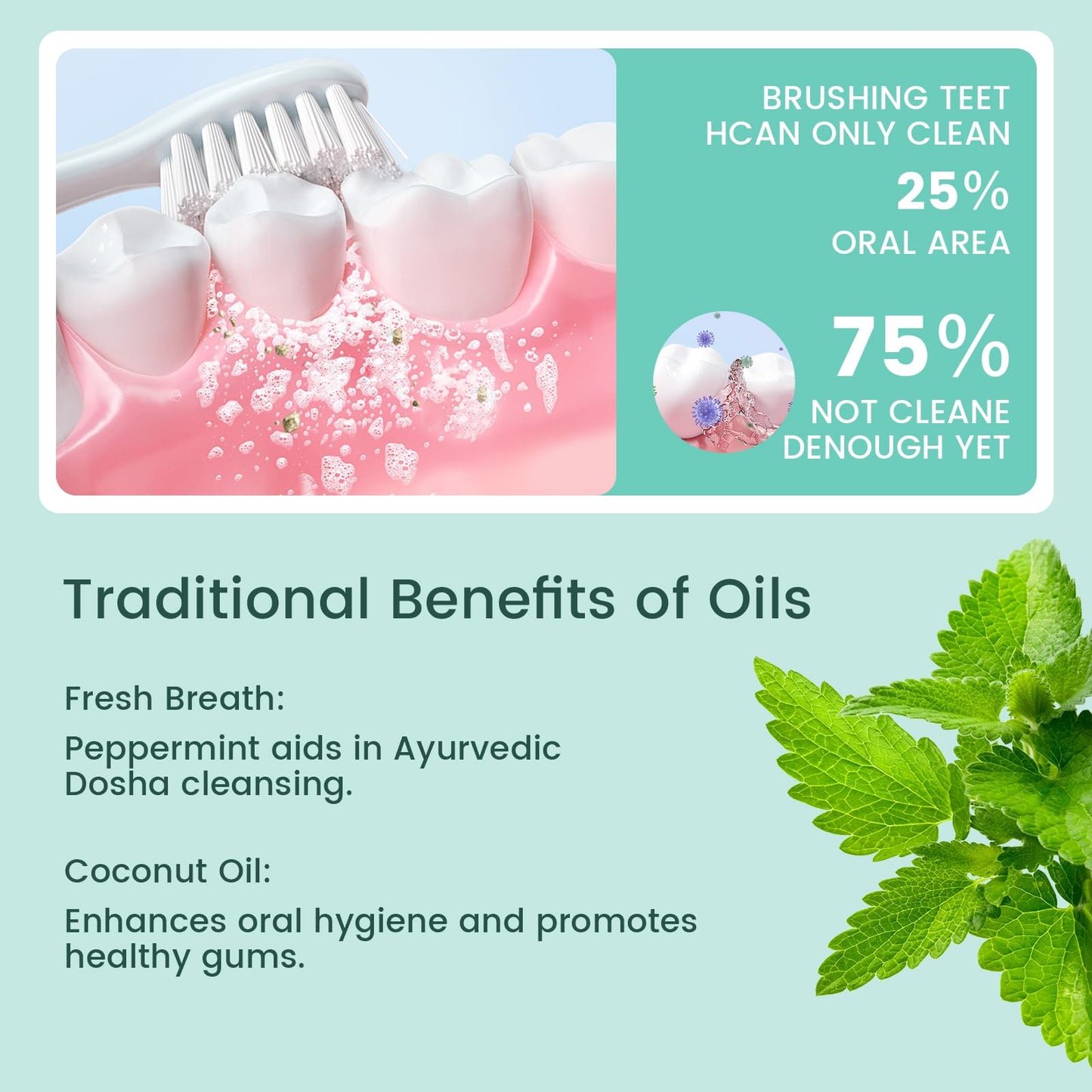 Coconut Pulling Oil, Mint Oil Scrape The Water with Tongue, Natural Pulling Oil for Coconut and Mint Oil Oral Care to Provide Teeth whitening and Fresh Breathing (1pcs)