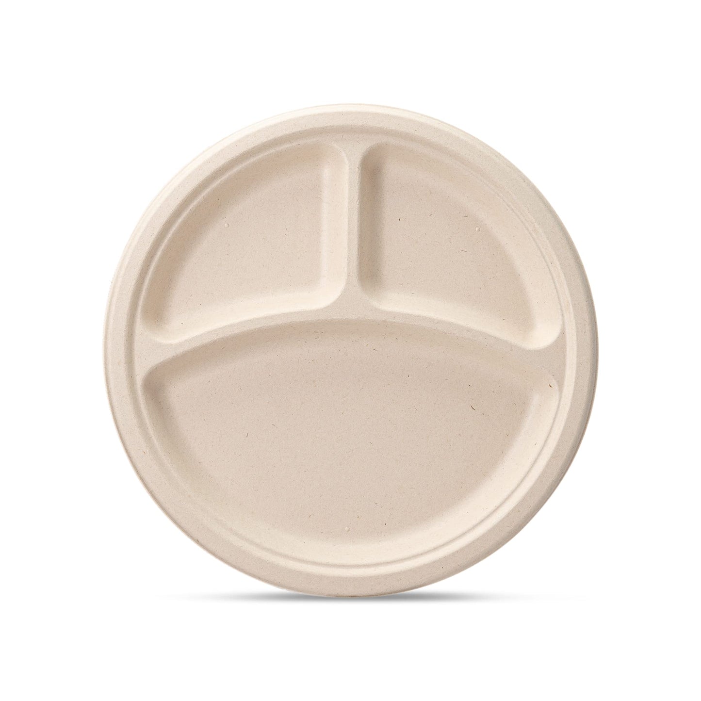 Comfy Package, (125 Pack 10 Inch Heavy-Duty 100% Compostable Plates, 3 Compartment Eco-Friendly Disposable Sugarcane Paper Plates - Brown Unbleached