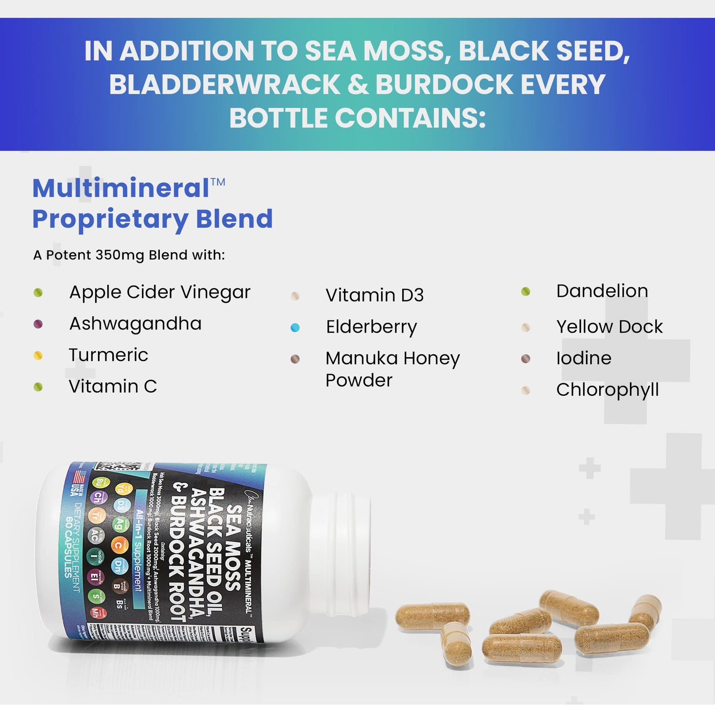 Clean Nutra Sea Moss, Black Seed Oil, Ashwagandha & Burdock Root