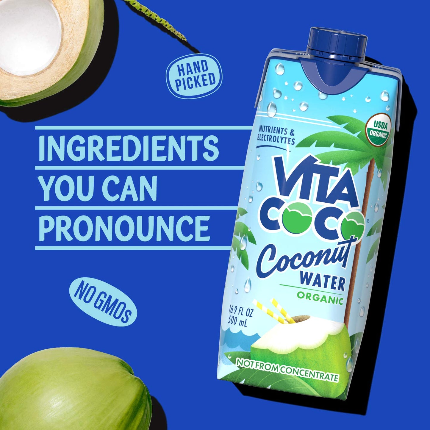 Vita Coco Coconut Water, Pure Organic | Refreshing Coconut Taste | Natural Electrolytes | Vital Nutrients | 16.9 Oz (Pack Of 12)