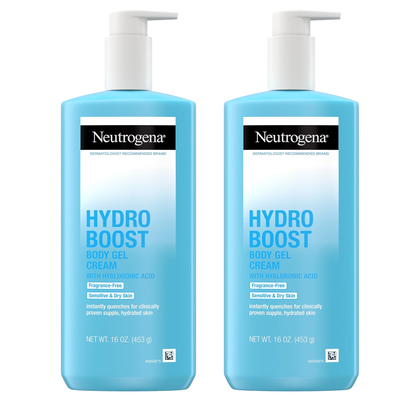 Neutrogena Hydro Boost Body Gel Cream Moisturizer with Hyaluronic Acid, Hydrating Lotion For Sensitive Skin, Fragrance Free, Twin Pack, 2 x 16 oz