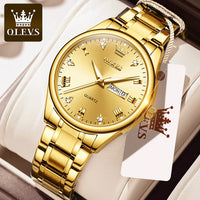 OLEVS Gold Watches for Men,Fashion Men Wrist Watches with Day Date,Diamond Watches Men,Gold Stainless Steel Analog Man Watch Waterproof,reloj de Hombre,Large Face Mens Dress Watch Luminous, Watch Men