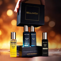 Bella Vita Luxury Luxury Collection Eau De Parfum (4x0.68 fl. oz.) | Father's day gifts | 4 in a box - Perfume Set for men | OUD GOLD, OCEAN, B.L.U & CEO Intense | Perfect for gifting