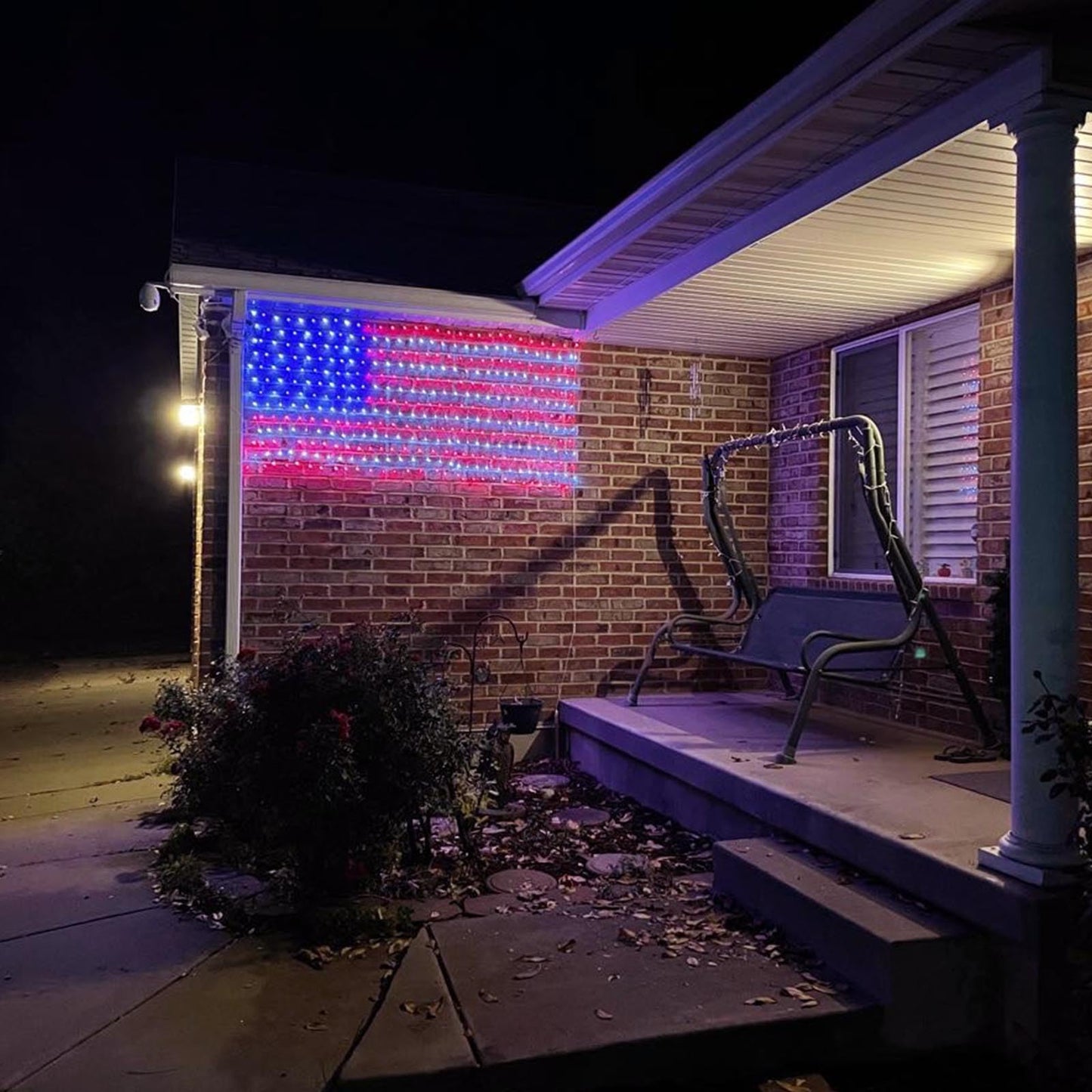 OZS American Flag Lights, 420LED Outdoor Waterproof Red White and Blue Led American Flag Net Light of The United States for Memorial Day, Independence Day, National Day, Veterans Day Decor(Plug in)