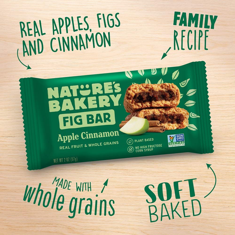 Nature's Bakery Whole Wheat Fig Bars, Apple Cinnamon, Real Fruit, Vegan, Non-GMO, Snack Bar, 1 Box With 12 Twin Packs (12 Twin Packs)