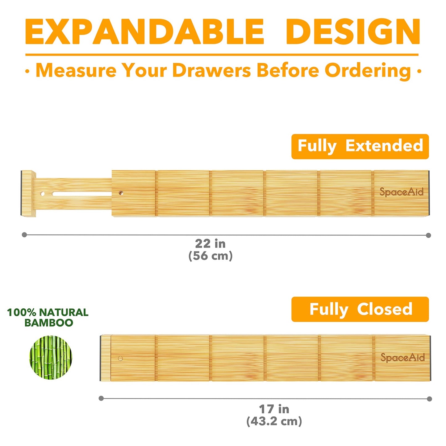 SpaceAid Bamboo Drawer Dividers with Inserts and Labels, Kitchen Adjustable Drawer Organizers, Expandable Organization for Home, Office, Dressers, 4 Dividers with 9 Inserts (17-22 in)