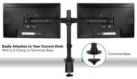 Mount-It! Dual Monitor Mount | Double Monitor Desk Stand Arm | Fits 2 Computer Screens 17 19 20 21 22 24 27 Inch | Two VESA 75 100 Compatible Displays | C-Clamp and Grommet Bases Included