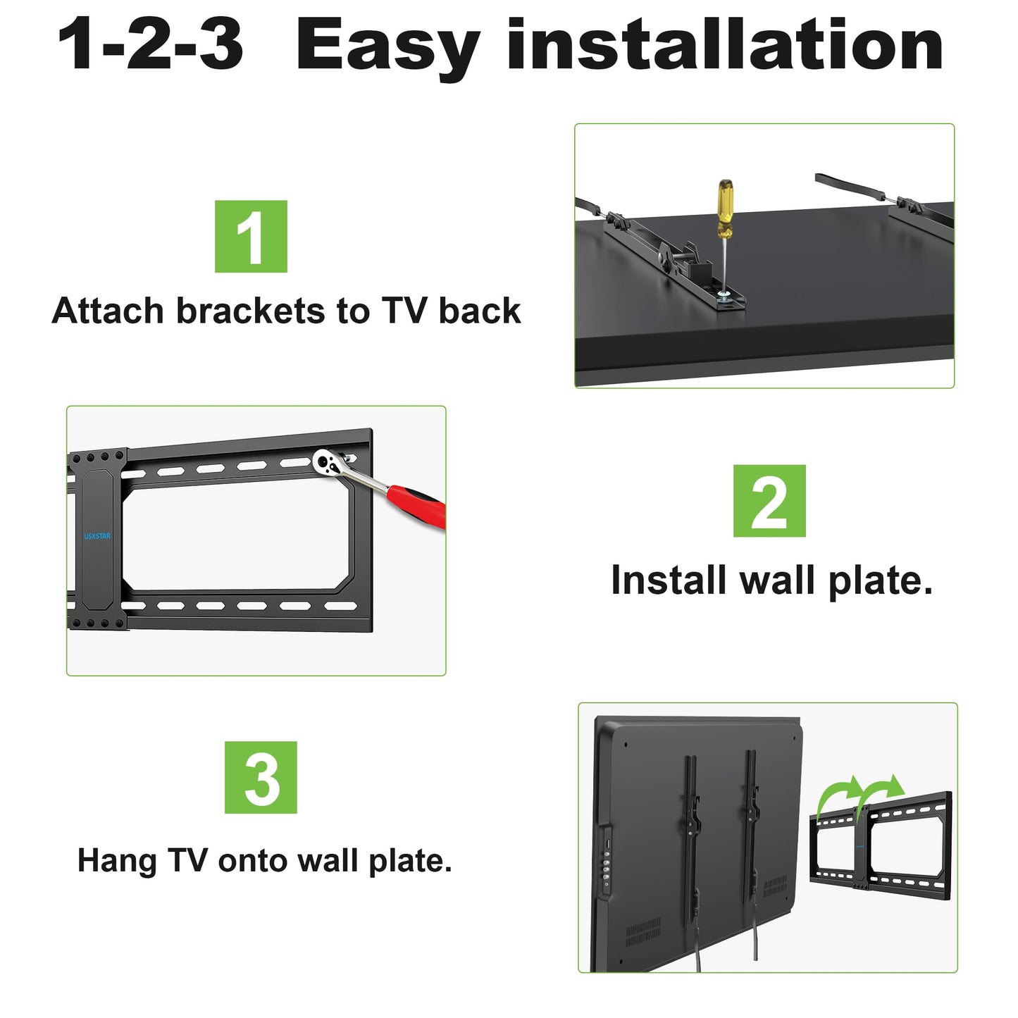 Tilt TV Wall Mount Fits 16-24" Studs, Holds 37-82" TVs up to 132 lbs, Max VESA 600x400mm - By USX STAR