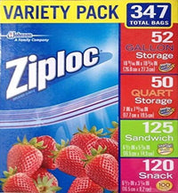 Ziploc Variety Total Bags, 347 Pack, 347 Piece Assortment, clear