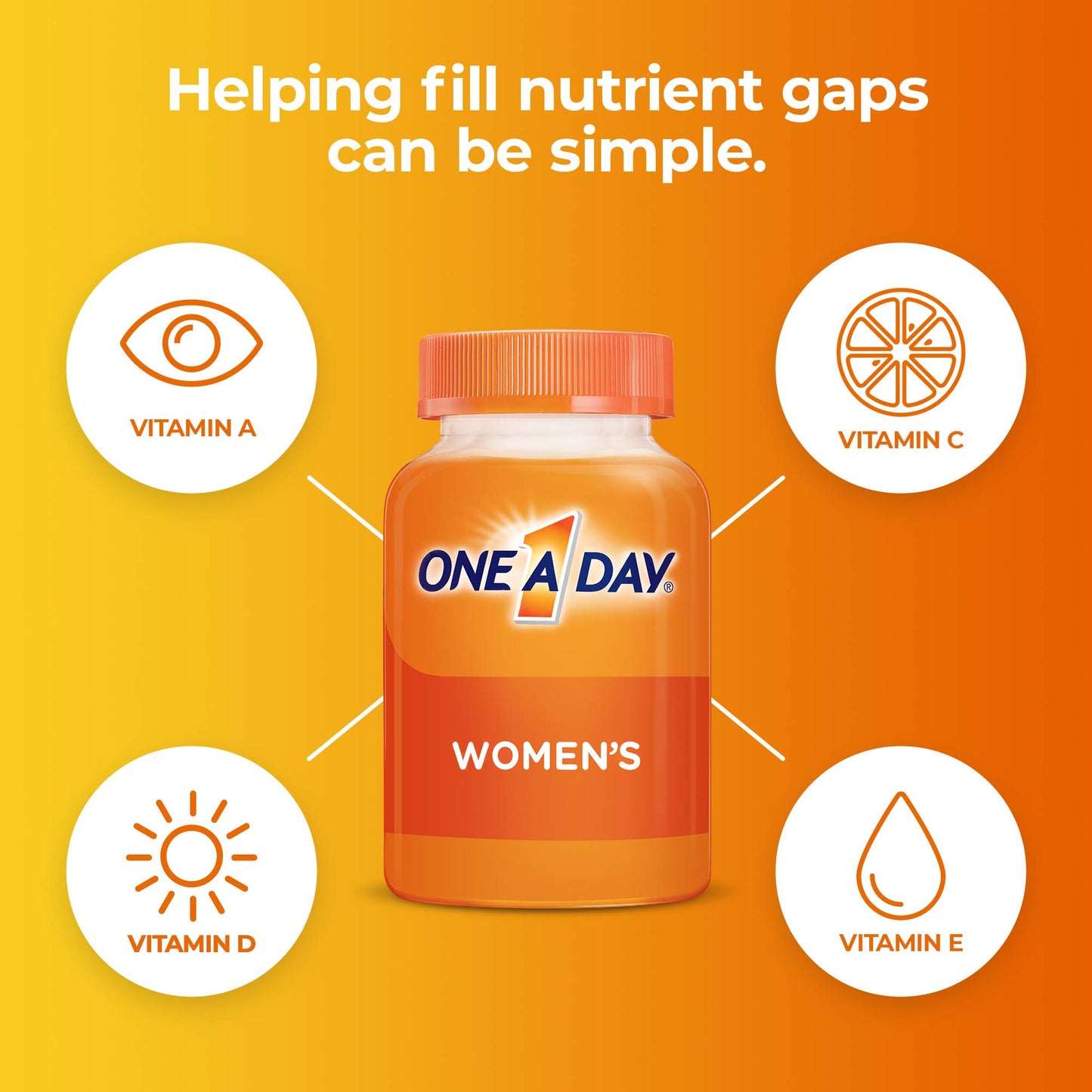 One A Day Women’s Multivitamin Gummies, Supplement with Vitamin A, Vitamin C, Vitamin D, Vitamin E and Zinc for Immune Health Support, Calcium & more, Orange, 230 count, Fruity