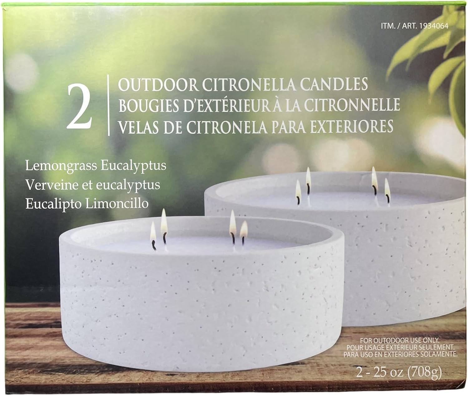 Essenzas Large 4-Wick Outdoor Citronella Candles, Lemongrass Eucalyptus, 2 Pack, 25 oz x 2 ea
