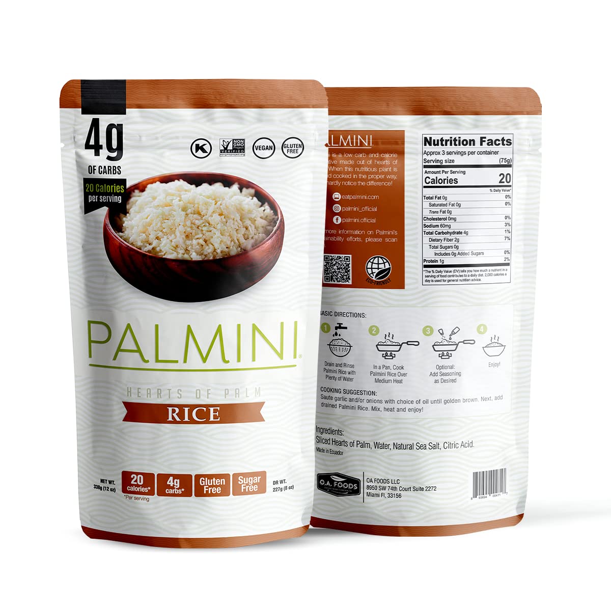 Palmini Rice | Low-Carb, Low-Calorie Hearts of Palm Rice | Keto, Gluten Free, Vegan, Non-GMO | As seen on Shark Tank | (12 Ounces Pouches - Pack of 3)