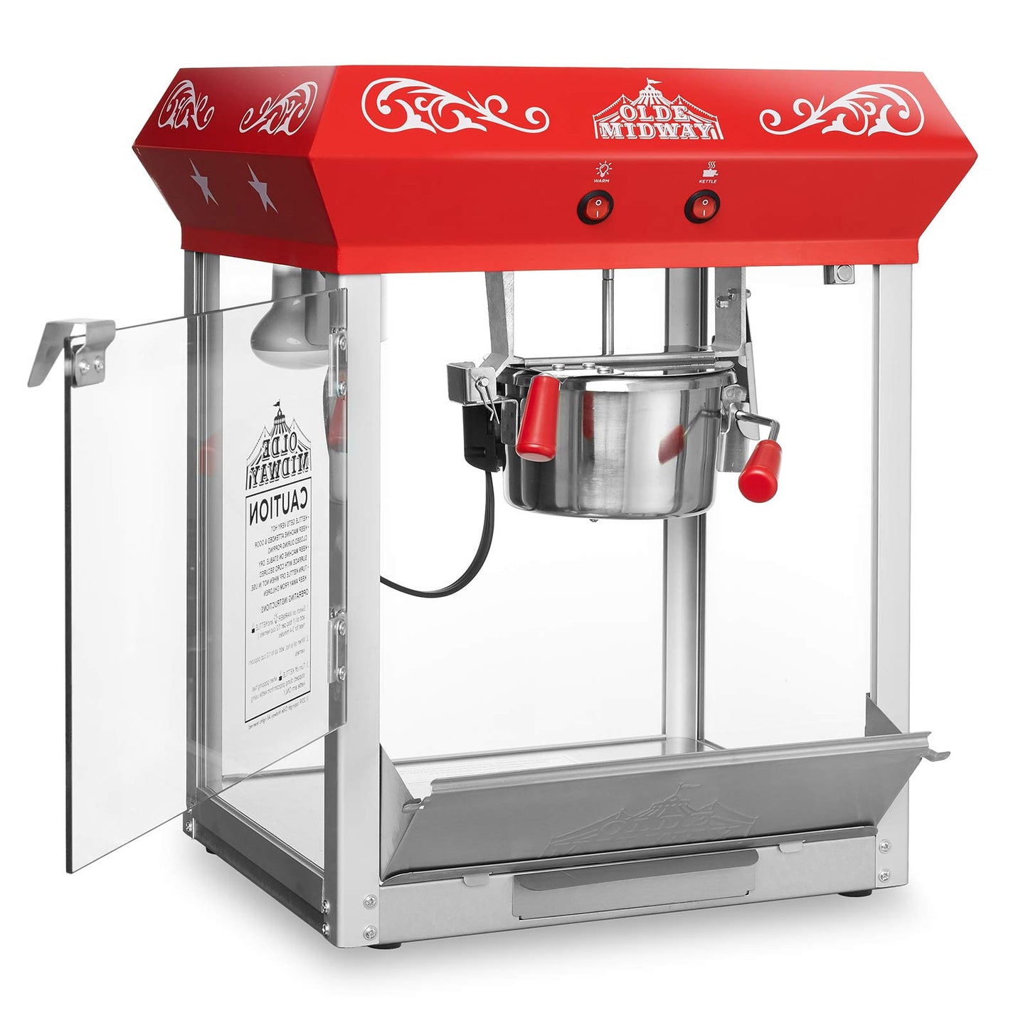 Olde Midway Bar Style Popcorn Machine Maker Popper with 6-Ounce Kettle - Red