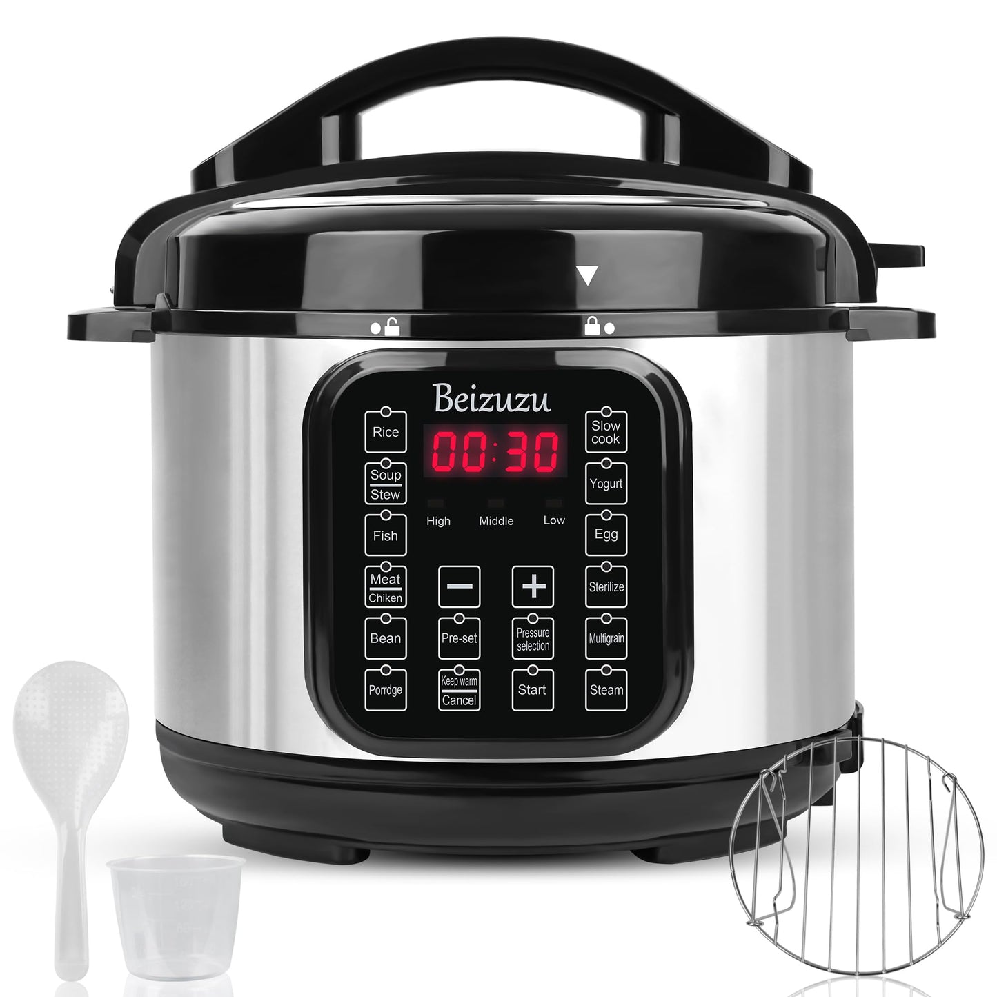 Electric Pressure Cooker: 5 Quart 8-in-1 Multi-Functional Built-in 12 Presets Programs Pressure Pot, Multi Cooker, Slow Cooker, Rice Cooker, Steamer, Yogurt Maker, Warmer & Sterilizer