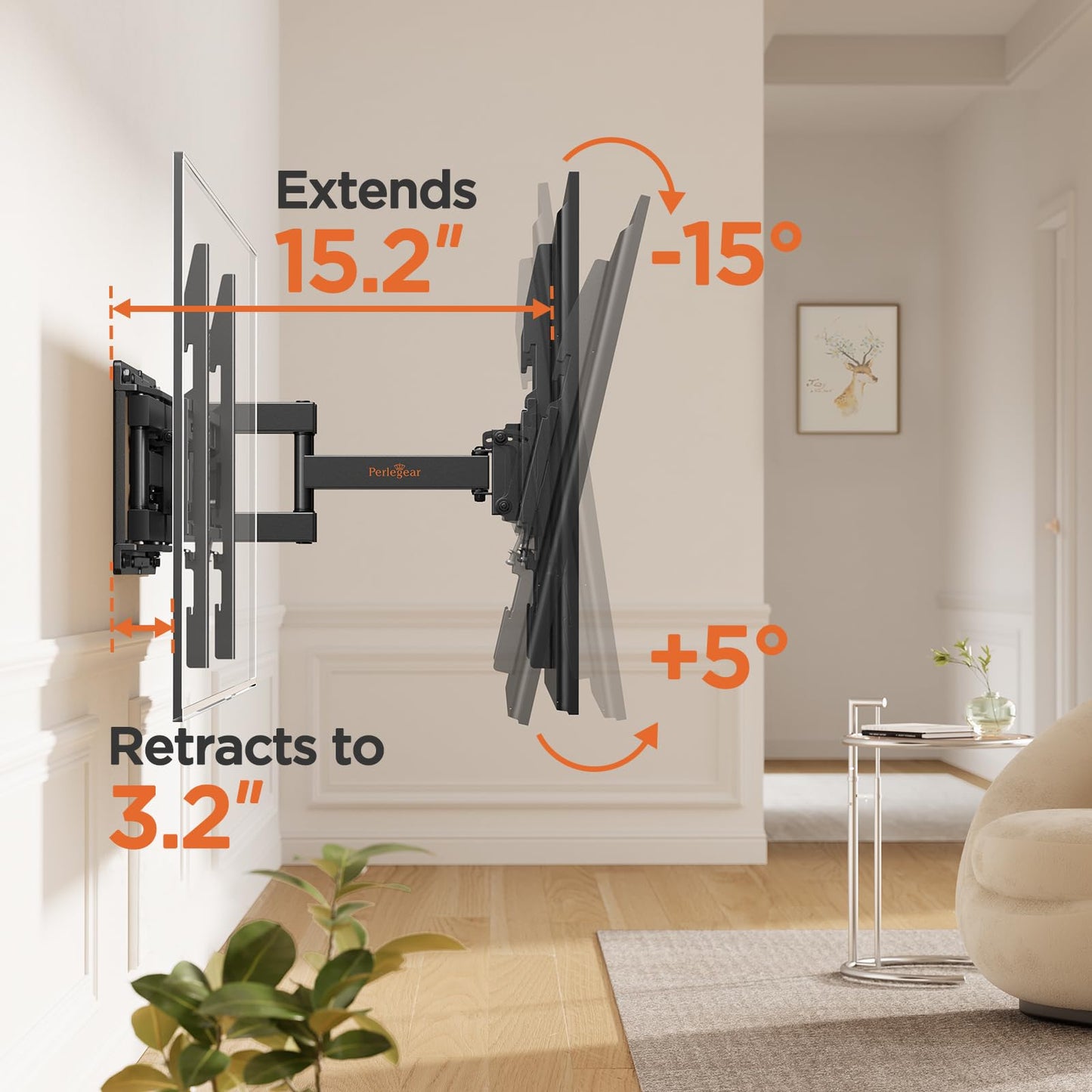 Perlegear Full Motion TV Wall Mount for 26-65 inch TVs, TV Bracket Supports Swivel Articulating Level Extension Tilt Arms, Max VESA 400x400mm up to 99lbs, 16" Wood Studs, PGMFK4